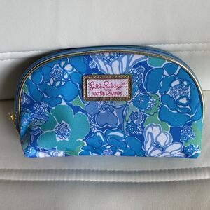 Lilly Pulitzer for Estee Lauder Blue Floral Makeup Cosmetic Bag 8.5" x 5.5" New